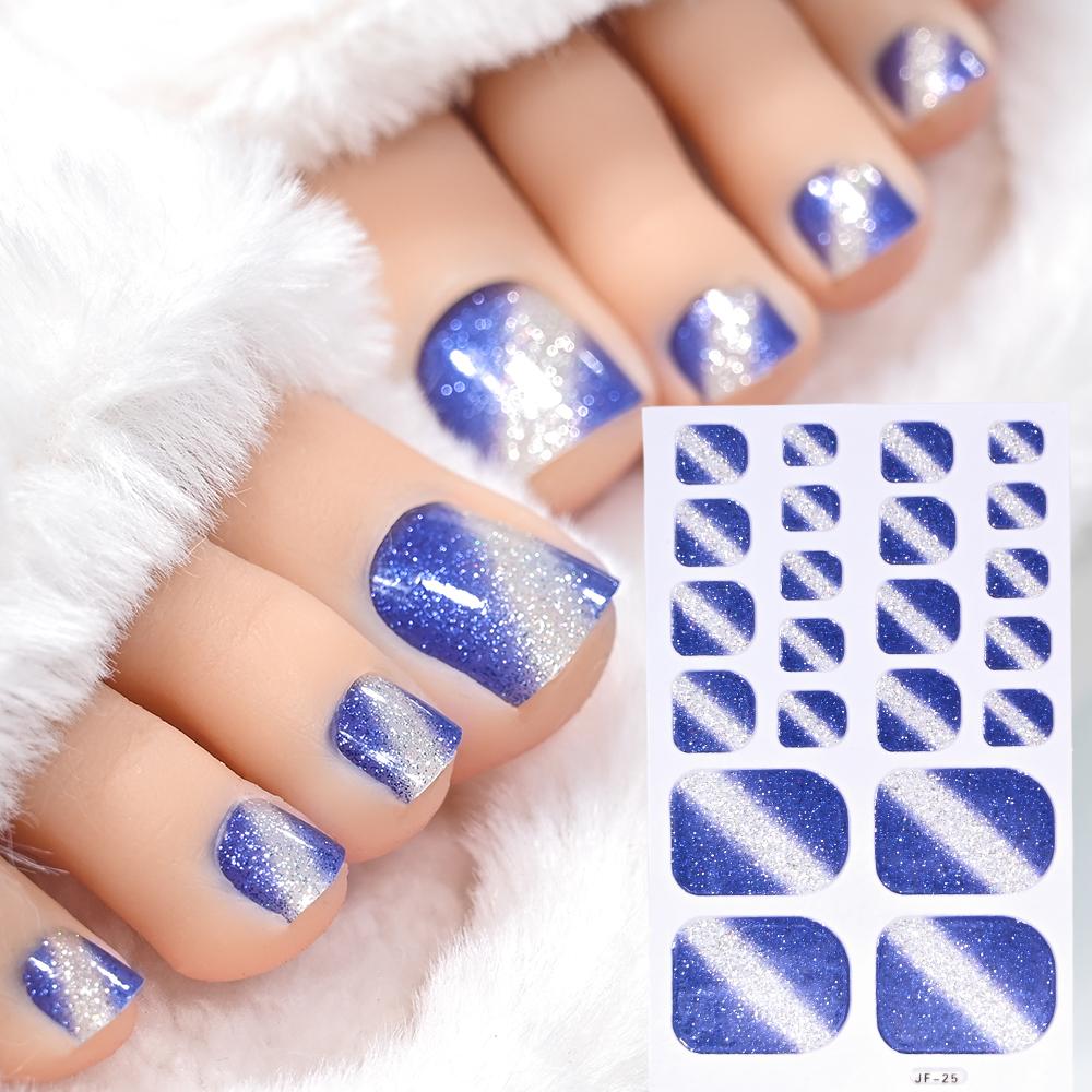 22tips/Sheet Glittering Toenails Manicure Art Decals Baking Free Toe Nail Stickers Full Cover Removable Adhesive DIY Nail Patch*
