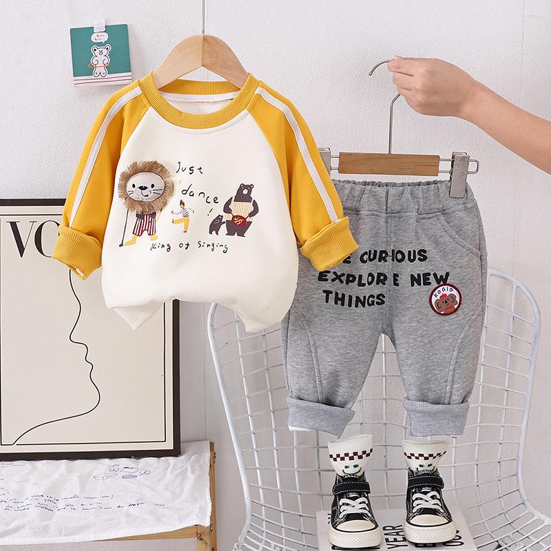 0-5 Years Old Boys' Long Sleeved Suit Children's Cartoon Lion Hoodie+casual Pants Two-piece Set Cute And Comfortable Clothes For Boys' Babies