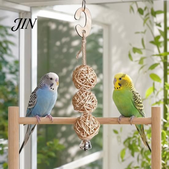 Safe Bird Toy Rattan Balls Parrot Toy, Chew with Metal Bell, Boredom Buster Parakeet Chewing Cage Accessory for Conure Cockatiel Budgies Lovebird Bell