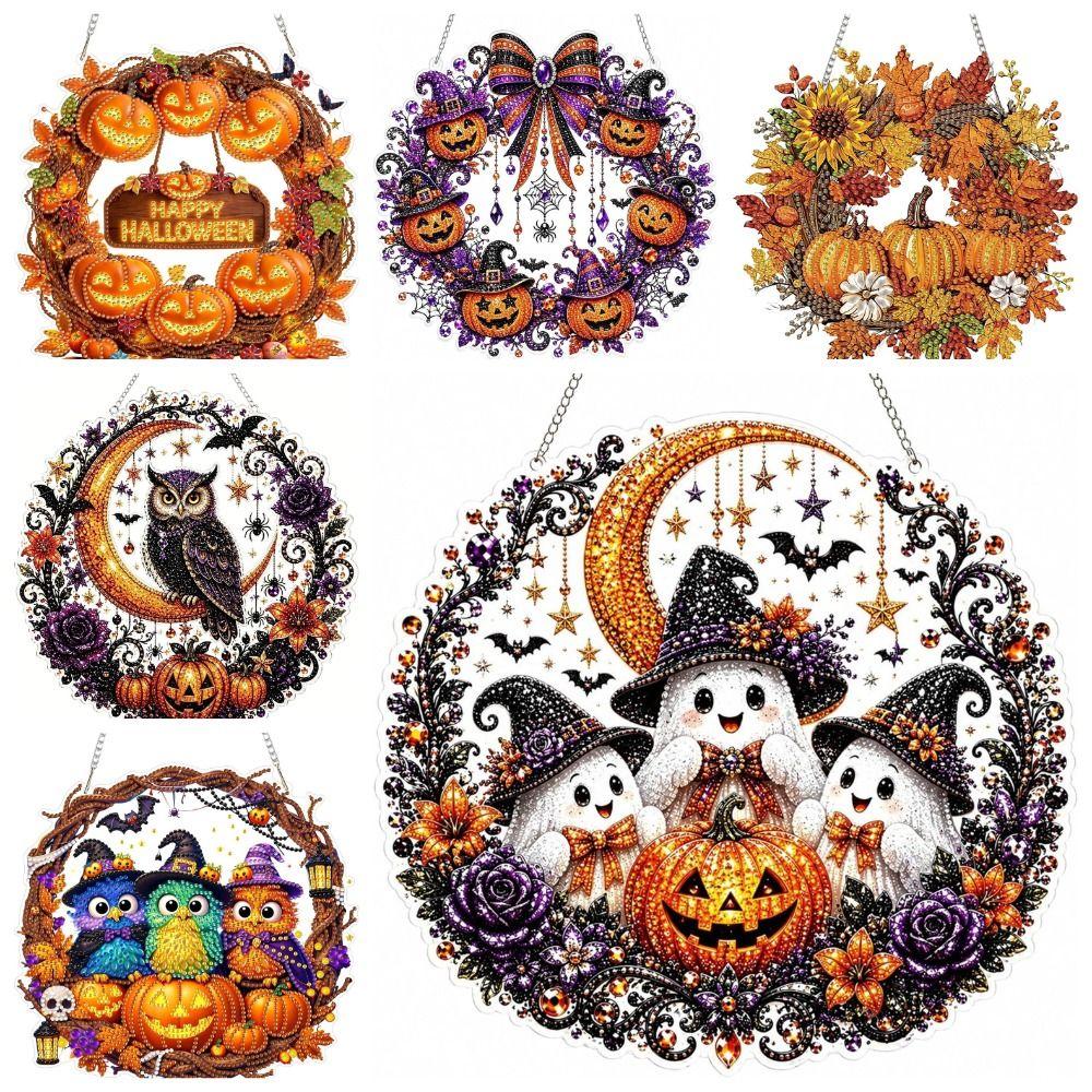 1 Set Acrylic Halloween Diamond Art Hanging Kits DIY Crystal Diamond Art Ornament Window Pendants
