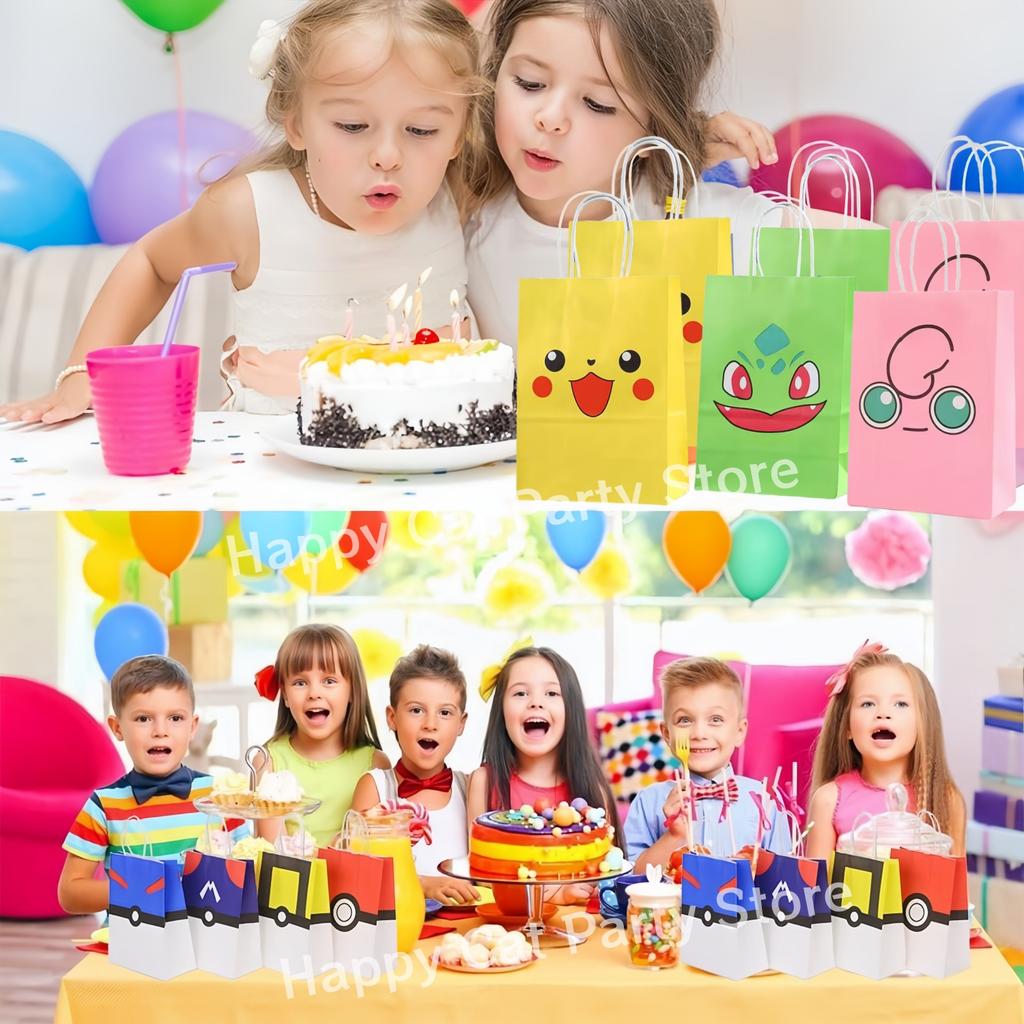 Pokemon Gift Bags Birthday Party Decoration Pikachu Candy Paper Bags Goody Biscuit Package Kids Boys Favors Gifts Party Supplies