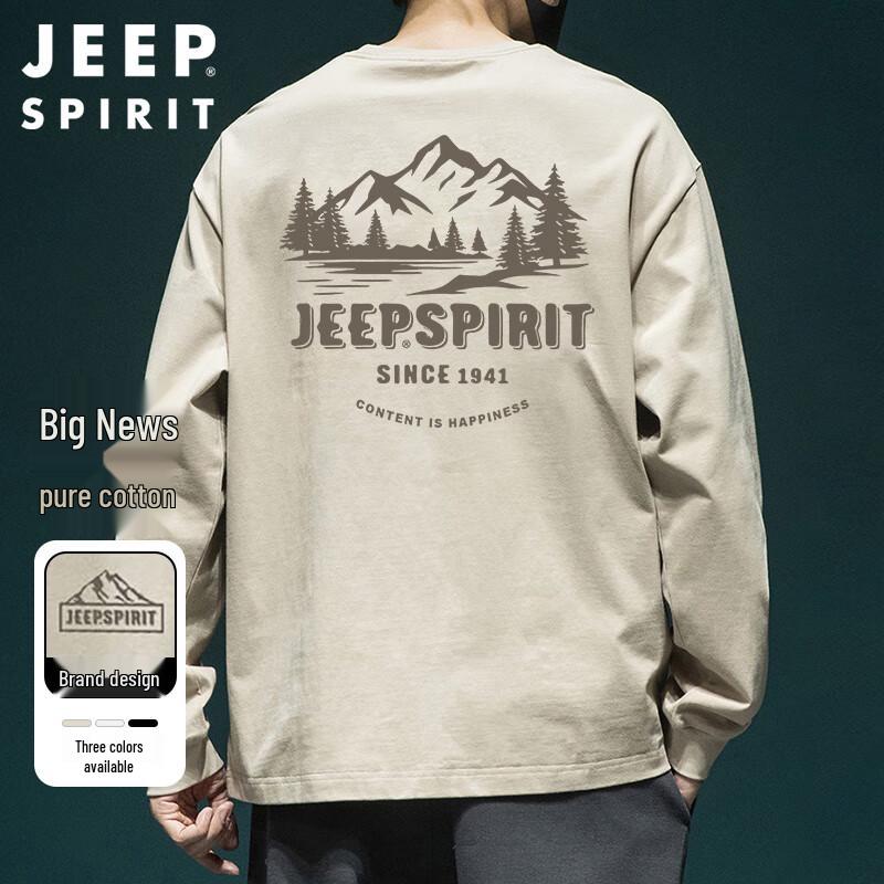 JEEP SPIRIT Men s Heavyweight Long Sleeve Round Neck Printed T-shirt XL