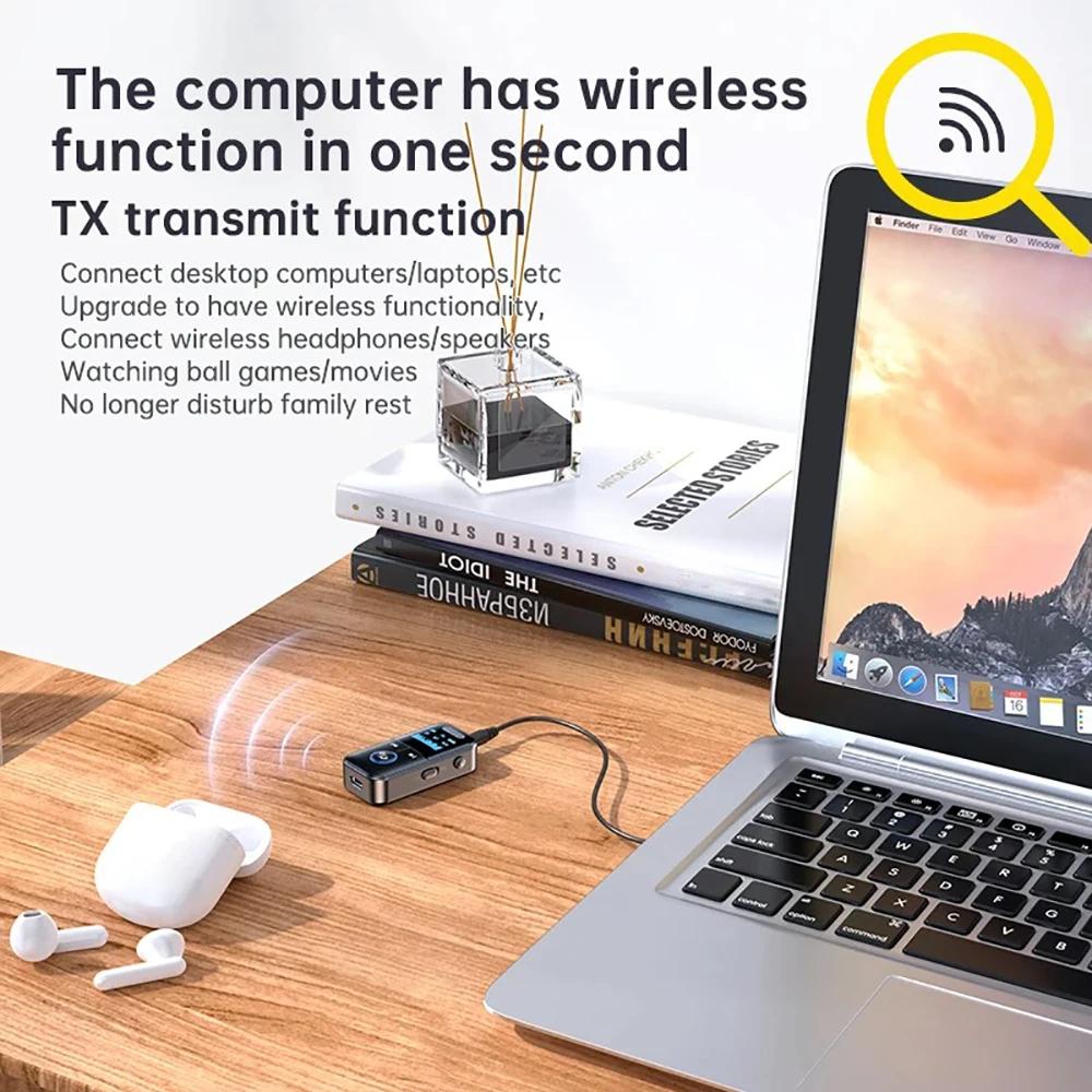 Bluetooth 5.4 Audio Adapter 3.5mm Aux Audio Mottaker Sender Trådløs Bluetooth Adapter for Høyttaler Øretelefon Bilstøtte TF-kort