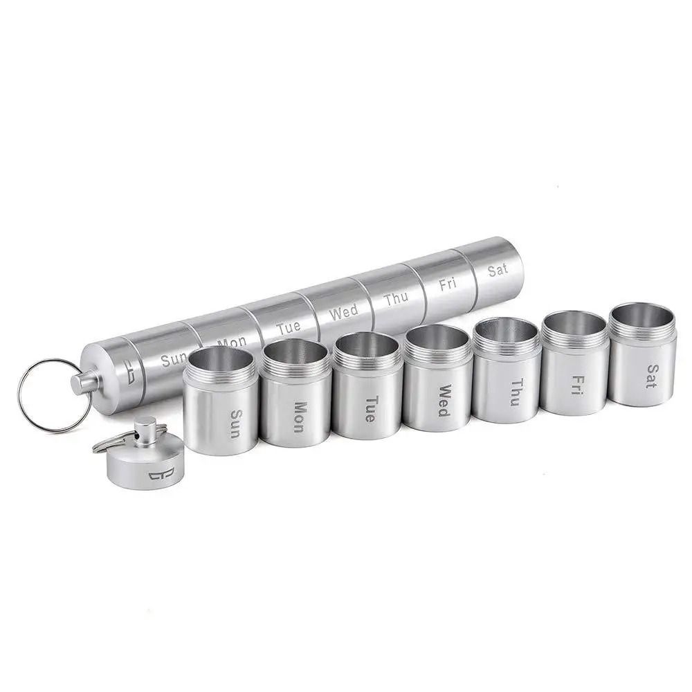 Compact Weekly Pill Box Aluminium Zinc Zinc Alloy Medicine Organizer Lightweight 7 Day Pill Case  Travel