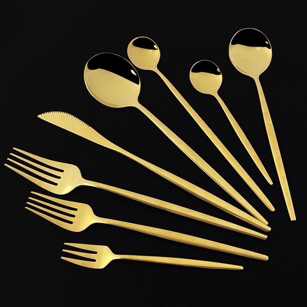 Gold Western Geschirr Geschirr Dessert Messer Gabel Kaffee Löffel Teelöffel Stahl Besteck Set Edelstahl Hause Abendessen Set