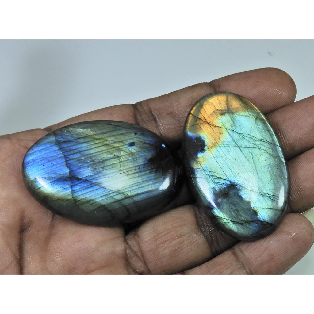 45-47 MM Natural Labradorite Multi Oval Cabochon Loose Gemstone 2 Pcs Lot D-247