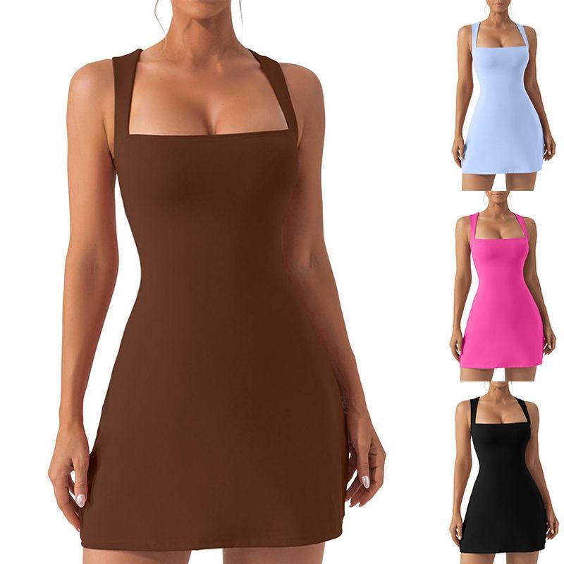 

2025 Sleeveless Elastic Solid Color Sexy Dress Dress Light Blue XL