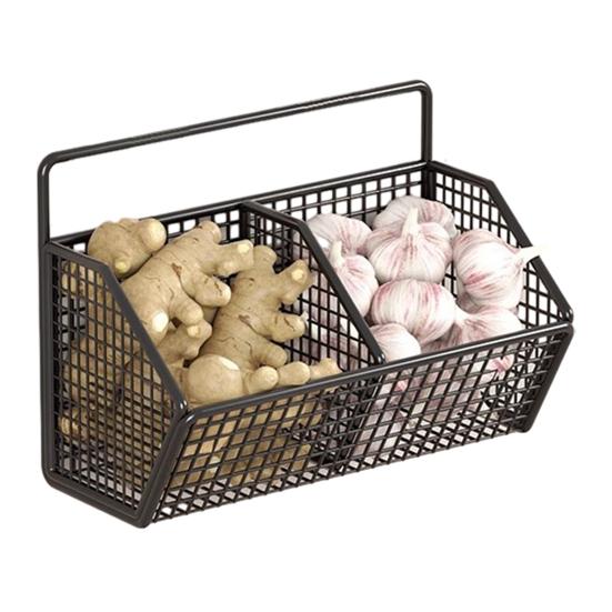 

Storage Rack Wall Mounted Organizer with 360° Ventilation And Compartments Design Storage Basket for Kitchen 2Grids чёрный