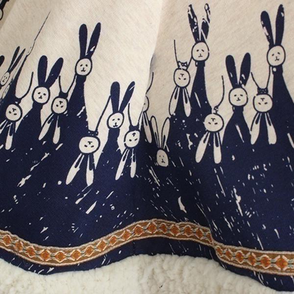 Women Girls Cloak Coat Winter Fleece Cute Rabbit Ears Hooded Printed Loose Poncho