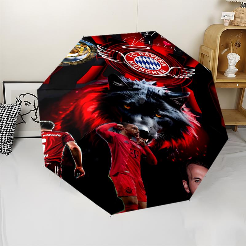 FC Bayern München Logo Print Automatic Umbrella, 8 Rib Iron Frame, Plastic Handle, Suitable for Outdoor Travel &Daily , Ideal Gift