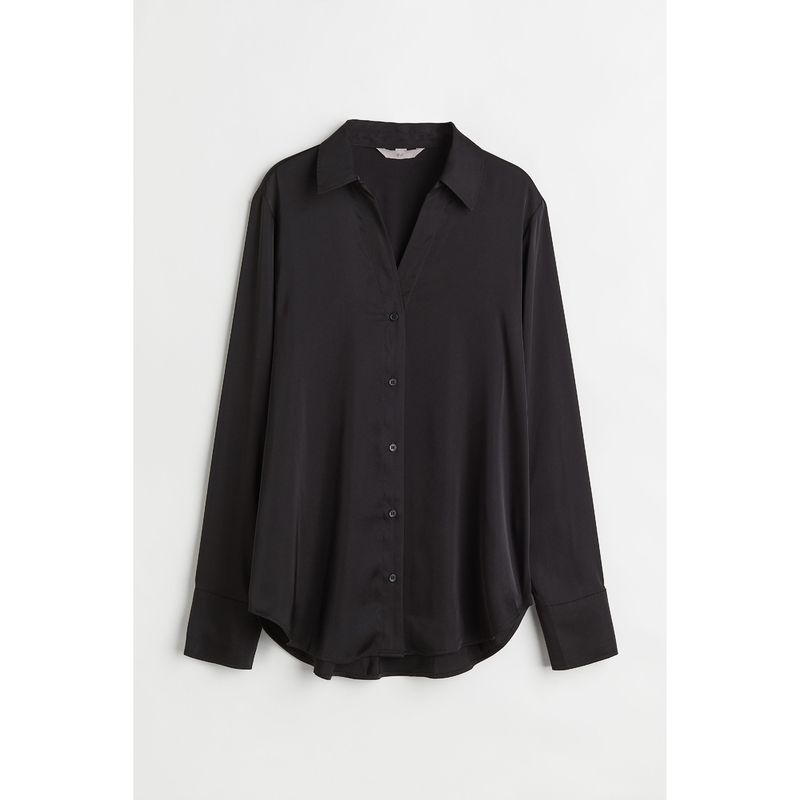 

HM Women s Shirt Autumn Air Conditioning Shirt Plaid Fashion Minimalist Commuter V-neck Gloss Long Sleeves Tops 0939703 Black 170/116A