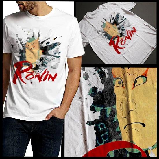 Japanese Samurai T-Shirt retro Bushido Code Splatter Effect Cotton Tee Katana XL