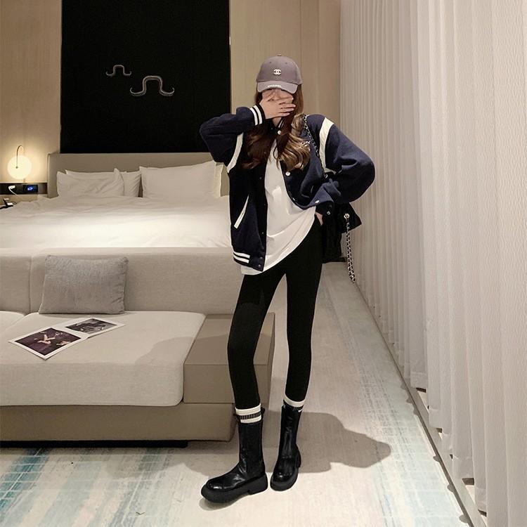 Leather Retro Platform British Style Chelsea Short Boots Women's Autumn and Winter Velvet Medium Tube Pleated Cigarette Boots Martin Boots