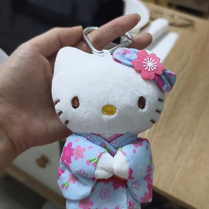Cute KT Cat Plush Doll Keychain Kimono Themed Bag Pendant Soft Plush Accessories Cat Key Pendant for Girls Birthday Gift Toy