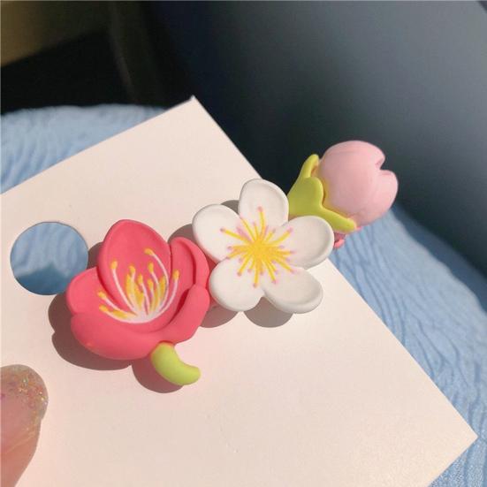 2Pcs Hairpin Soft Polymer Clay Peach Blossom Hair Clips Lightweight Non-Slip Pink Floral Design Hair Pin Hanfu Hair Accessories