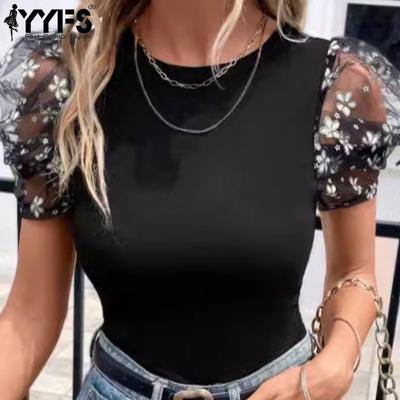 Damenmode, lässig, Sommer, Frühling, einfarbig, bedruckt, kurzärmelig, O-Ausschnitt, Blusen und Hemden