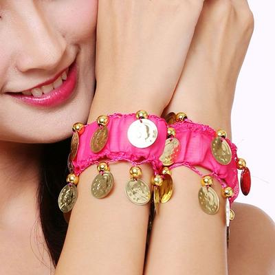 1Pair Belly Dance Wrist Ankle Cuffs Bracelets Chiffon Gold Coin Rattle Bracelet Belly Dance Costume Accessories