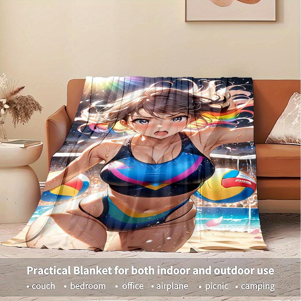 1pc Flannel Throw Blanket, Beach Volleyball,Sports,Summer FunPattern Printed Blanket, Warm Cozy Soft Blanket For Couch Bed Sofa Car Office C