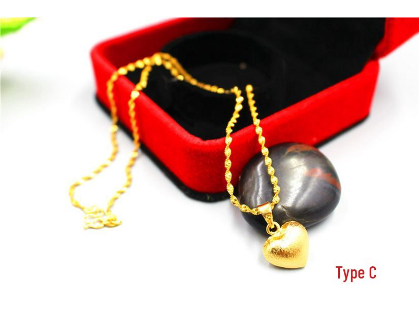 Stylish European Hollow Heart Gold Necklace with Vietnamese Sand Gold - Long-lasting Women's Jewelry