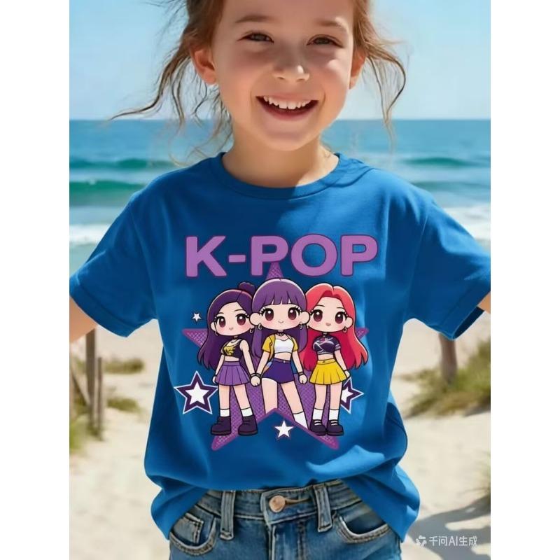 Kpop Children's T Shirt Cartoon Graphic Short Sleeve Summer Comfortable Top Funny Gift for Fans Harajuku T-Shirts Girls Clothes