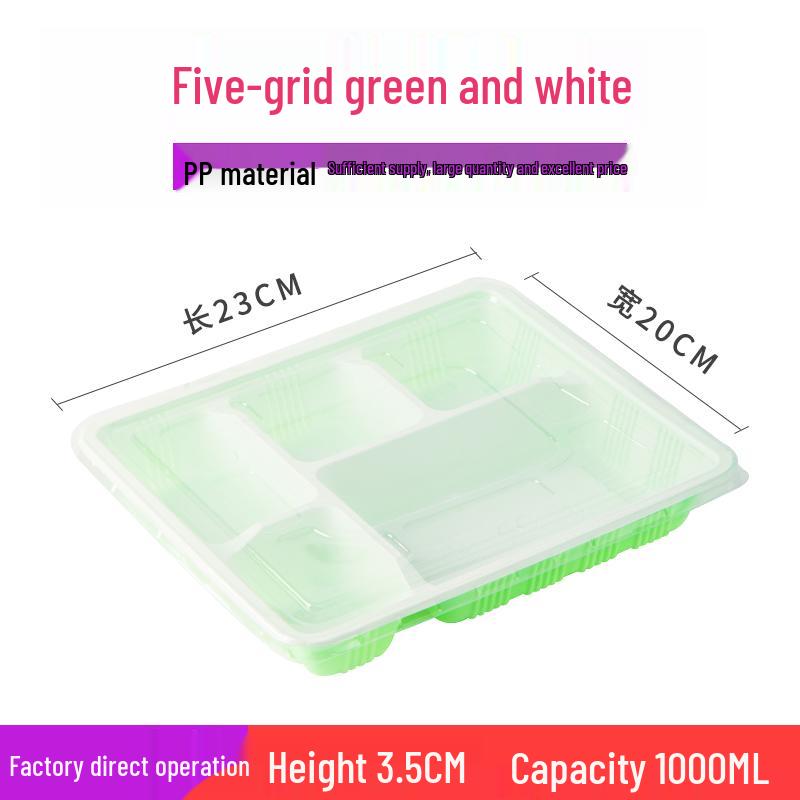 Four-Grid Disposable Plastic Bento Lunch Box with Lid, Multi-Compartment Food Packaging Container.