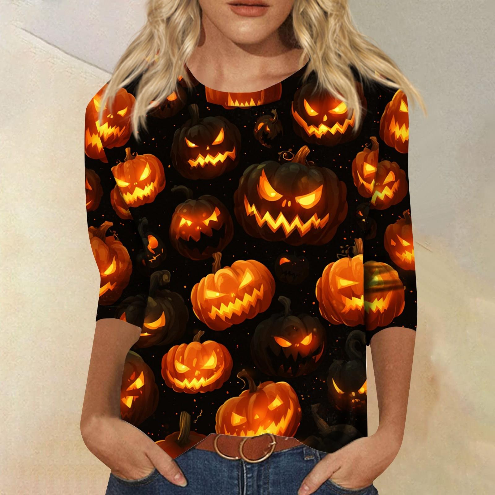 

Женские топы Рубашка с рукавом три четверти V-образный вырез Свободная повседневная рубашка Футболка с принтом XL