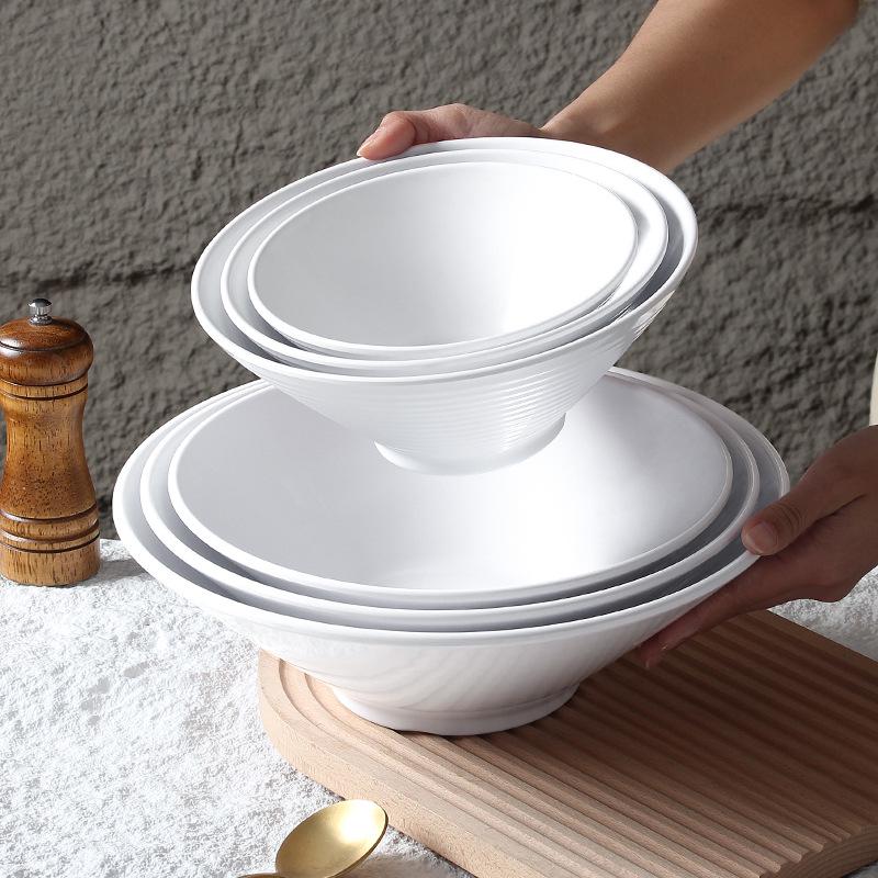 A5 White Melamine Noodle Bowl for Commercial Use – Porcelain-Style Spicy Hot Pot and Wonton Bowl