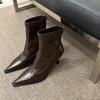 2025 Fashionable and Elegant Pointed Toe High Heel Short Boots Autumn Winter New Style Thin Retro Fashion Boots