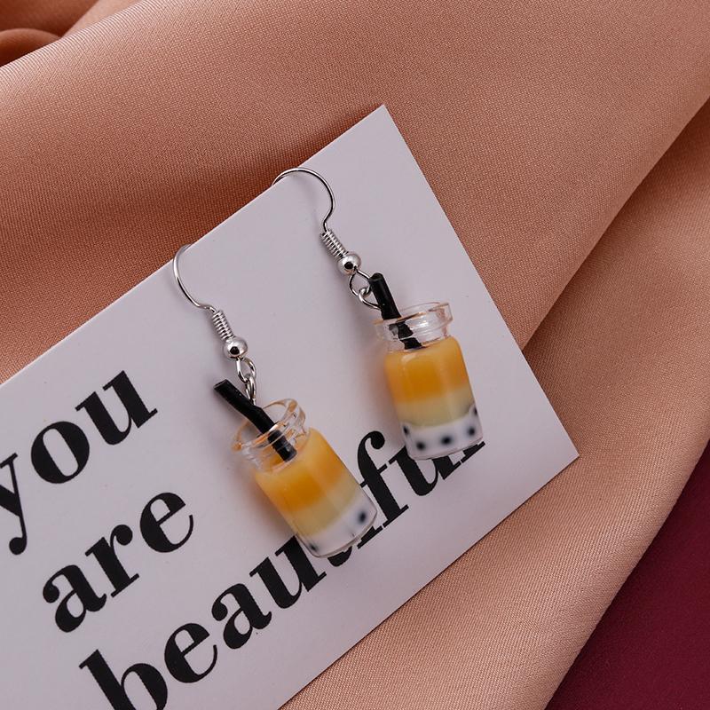 Fashion Resin 3D Drink Cup Drop Earrings for Women Girl Beer Milk Tea Ice Cream Dangle Earrings Jewelry Gift