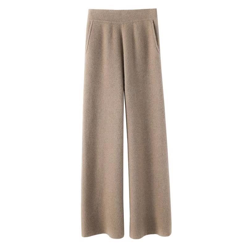 Women's Ordos City Wool Knit Wide-Leg Cashmere Pants with Pockets