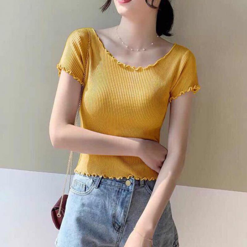 Women's Slim Fit Ice Silk Ruffled Crop Top
