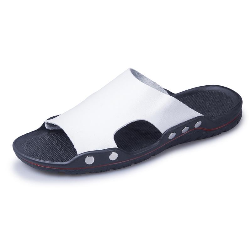 

Мужские кожаные модные сандалии 2024 года, летние качественные пляжные тапочки, повседневная обувь на плоской подошве, пляжная обувь для отдыха на открытом воздухе, большой размер 45 40 белый