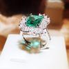 Classic Lady Flower Tourmaline Emerald Ring 100% Real  Sterling Silver Party Wedding Band Rings For Women Bridal