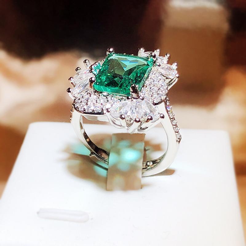 Classic Lady Flower Tourmaline Emerald Ring 100% Real  Sterling Silver Party Wedding Band Rings For Women Bridal