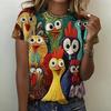 Funny Women's Short Sleeve Round Neck T-Shirt Summer Outdoor Casual Tops Funny Animal Chick Printed Plus Size Women's Clothing