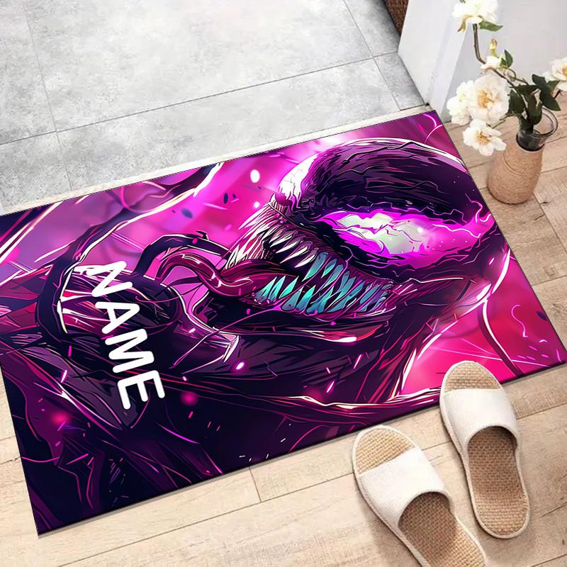 Custom Venom Mat Personalized Name, Polyester Washable Indoor Entryway Rug, Gift for Christmas, Easter, Thanksgiving Day
