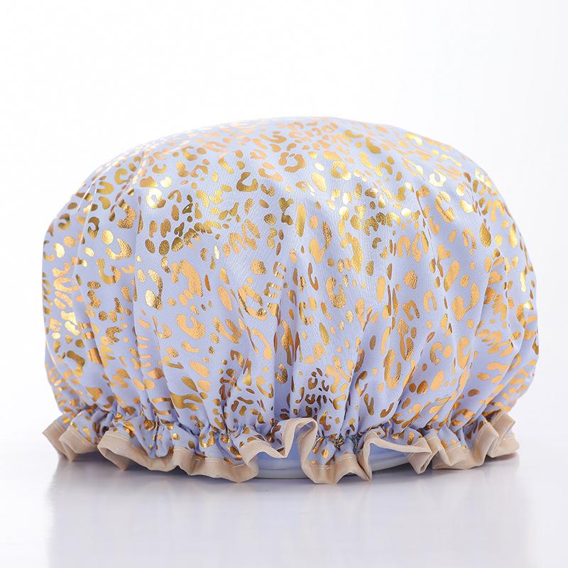 Double-layer Shower Cap  Waterproof Hair Cap  Gold-embossed Printed Polyester-cotton PEVA Shower Cap  Women's Bathing and Bathing Style