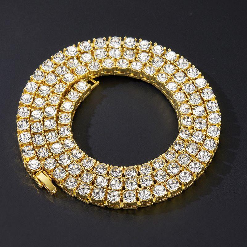 

Fashion 3 Mm4mm Full Diamond Tennis Chain Single Row Diamond Tennis Chain Necklace Hip Hop Trendy Men and Women Street Rap Gold 45cm Wide 3mm [High Quality]