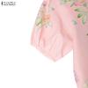 ZANZEA Blusa da donna casual con scollo rotondo, stampa floreale, manica corta larga