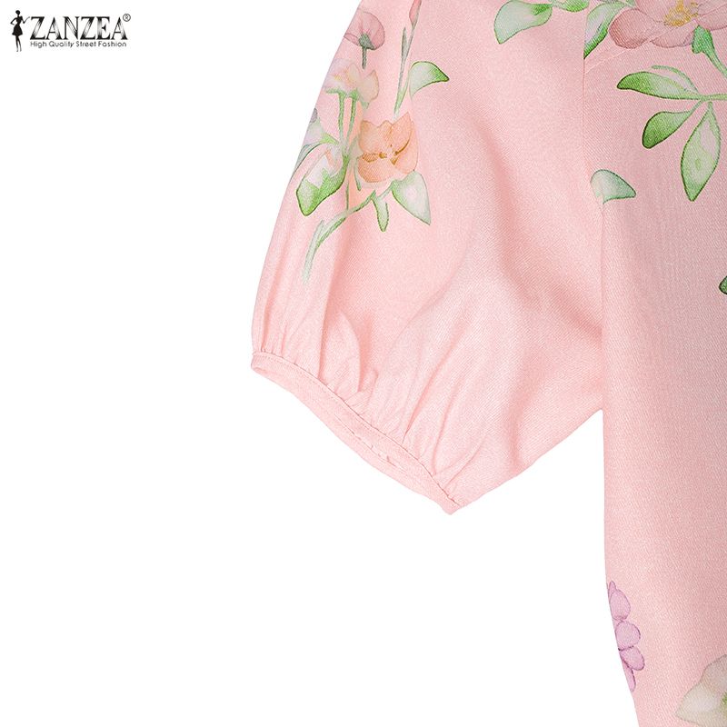 ZANZEA Blusa da donna casual con scollo rotondo, stampa floreale, manica corta larga