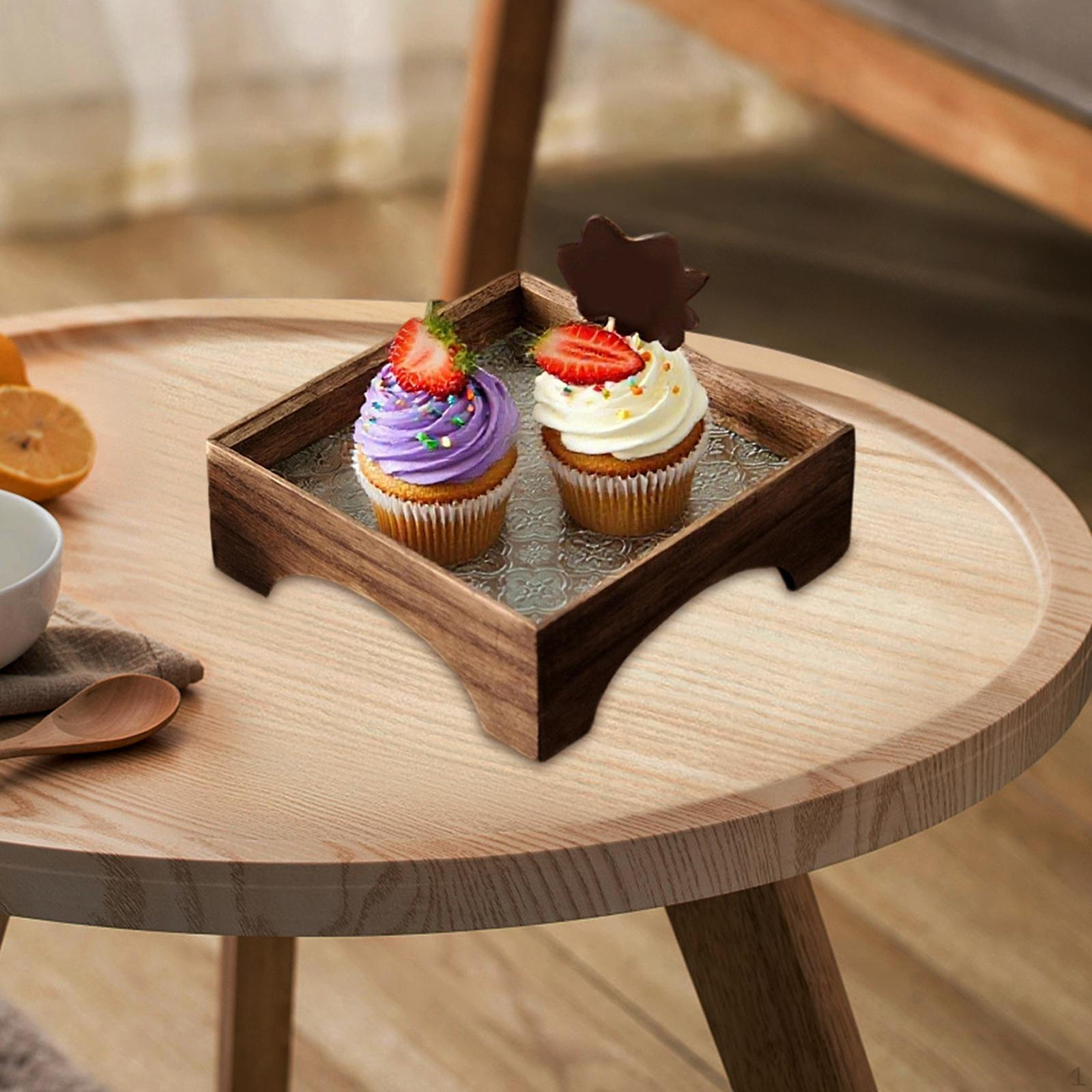 

Serving Tray Bathroom Storage Multiuse Rustic Desk Organizer Wood and Embossment Glass for 20cmx20cm