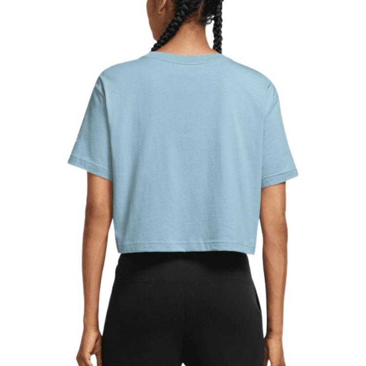 Nike Plant Pattern Printed Round Neck Short Sleeve T-Shirt Women Tops Blue DQ3310-494