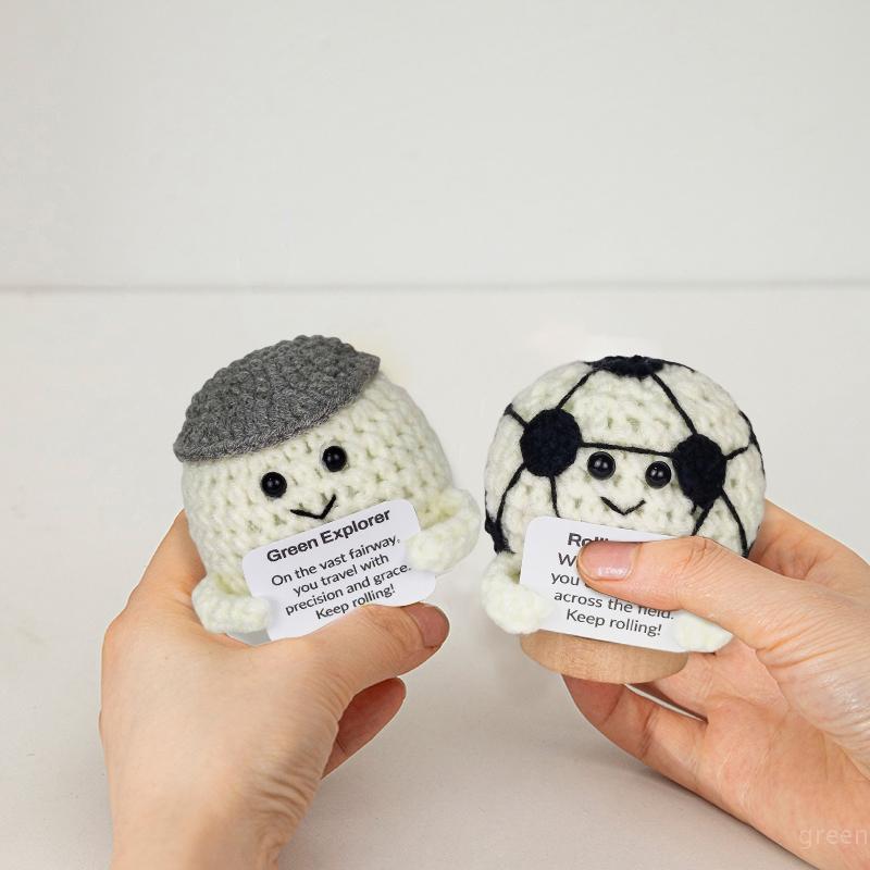 Handmade Crochet Miniature Ball Game Positive Encourage Energy Card Emotional Ornament Car Decorations Wovening Finished Product