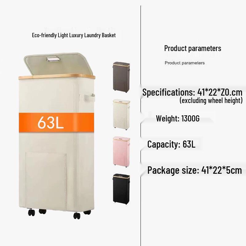 Foldable Bamboo Laundry Hamper with Lid - Oxford Cloth Dustproof Storage Basket
