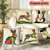 Geometric Colorful Rabbit Print Throw Pillow Covers Pattern Cushion Cover Suitable For Sofa Bedroom Car Pillow Cover