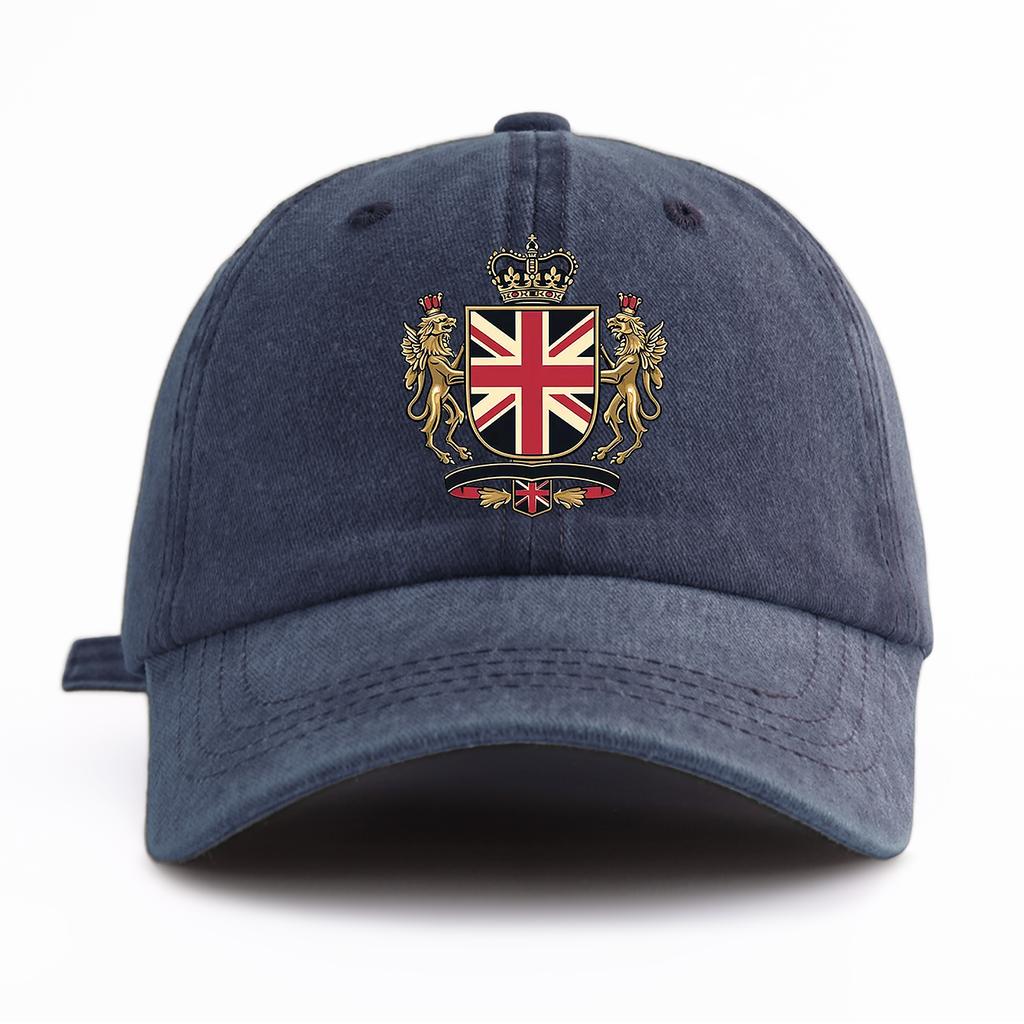 1pc UK Print Washed Baseball Cap for Adults,Minimalist Retro Style Casual Soft Adjustable Dad Hat, Perfect As Gift