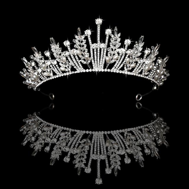Bride Crown Big Rhinestone Pearl Queen Headdress Bridesmaid Head -Mounted Wedding Accessories Decoration