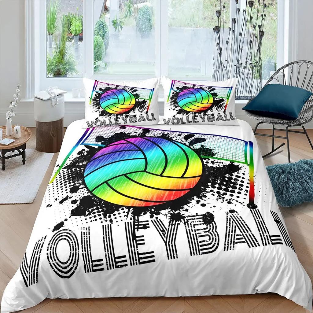 Voleybal Soft Duvet Cover Set Microfiber Sports Bal Theme Fire Plus Water Blend Voleybal Twin Beding Set Double Quen King-Sized Dimensionsd Dimensions
