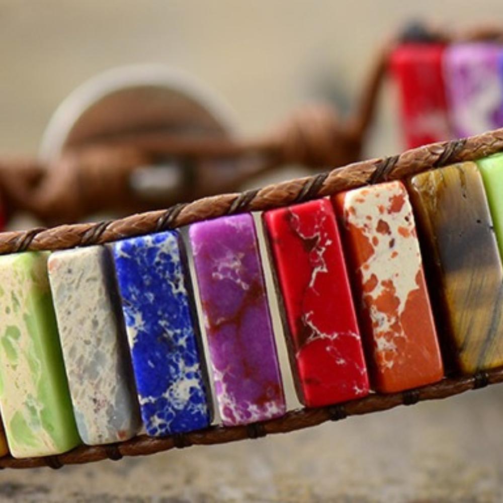 Colorful Emperor Stone Leather Hand-Woven Bracelet, European and American Style Leather Bracelet