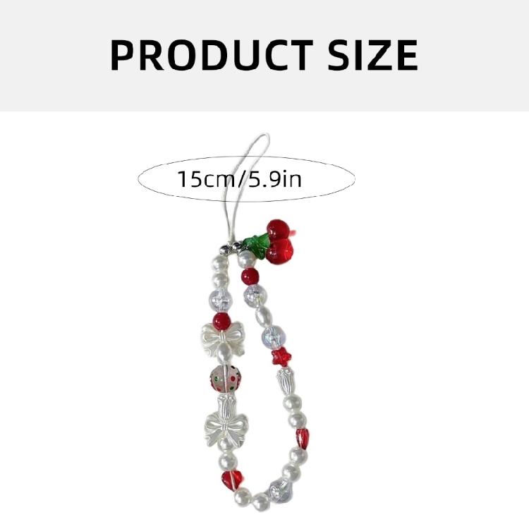 Beaded Camera Wrist Strap with Cuteness Pearls Charm Digital Camera Charm for Digital Cameras and Phones Cherry Accent